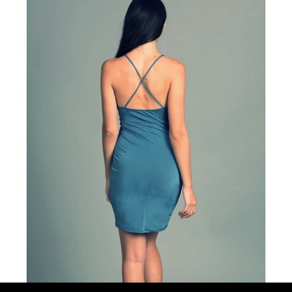 ✨NWT Blue Blush Olive Green Satin Twist Dress - Picture 3 of 6